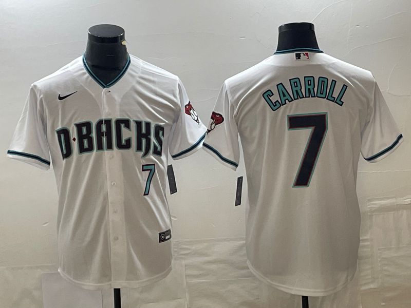 Men Arizona Diamondback 7 Carroll White Game Nike 2023 MLB Jersey